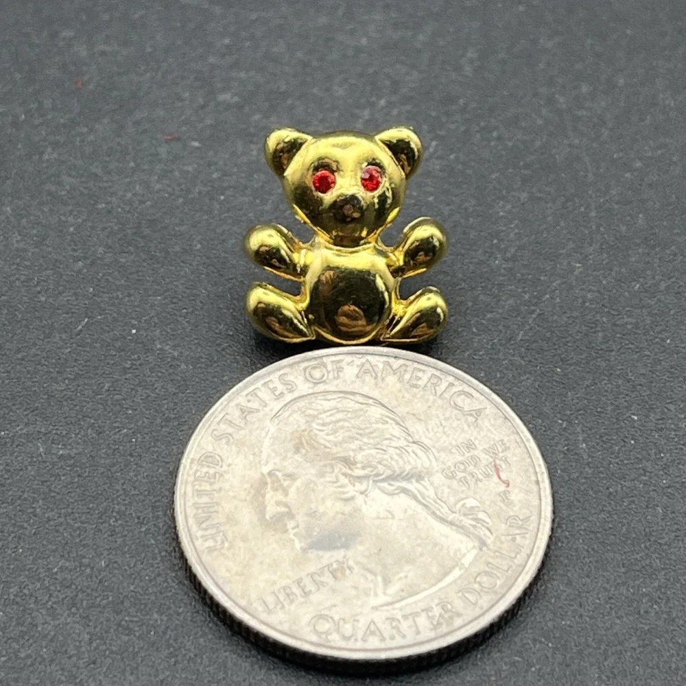 Teddy Bear Faux Ruby‎ Red Eyes Gold Tone Lapel Hat Pin